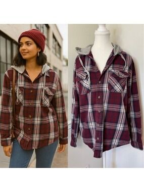 Aeropostale Flannel Plaid Button Shacket Sweater L